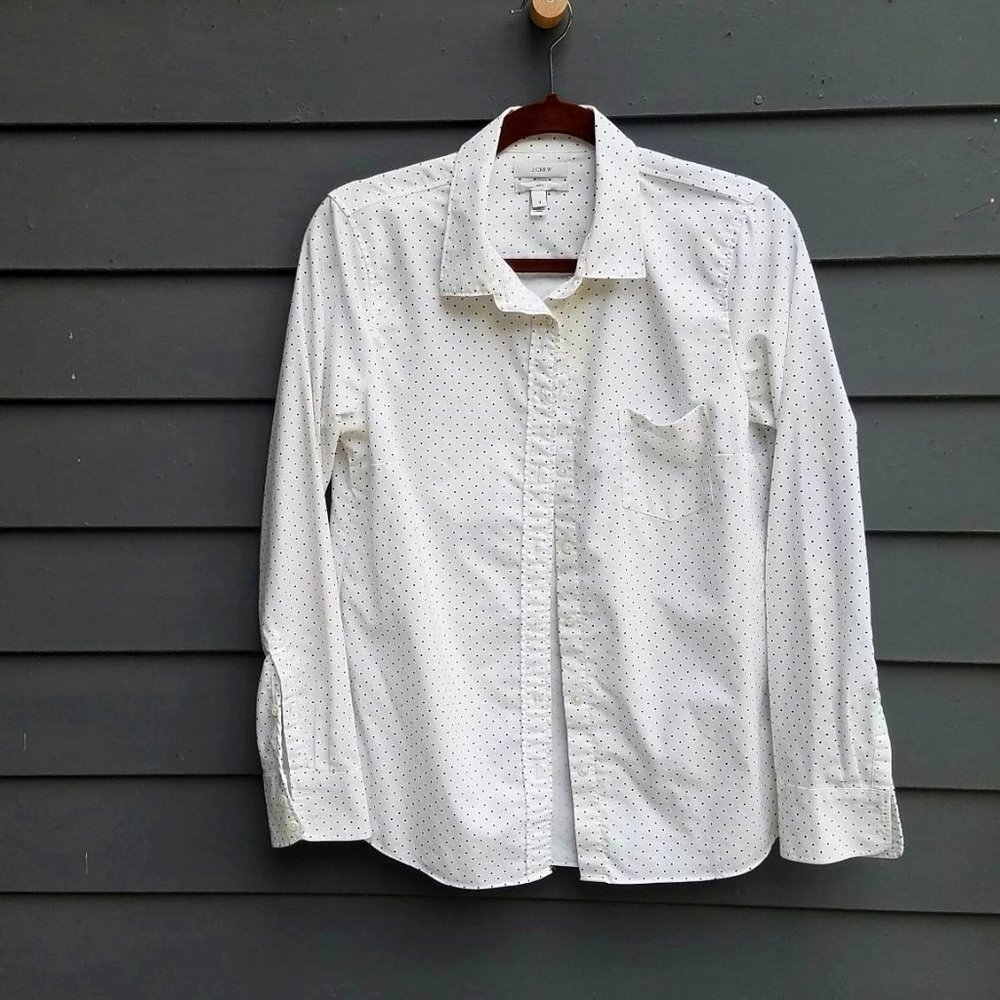 J Crew White Black Dot Shirt Size 8